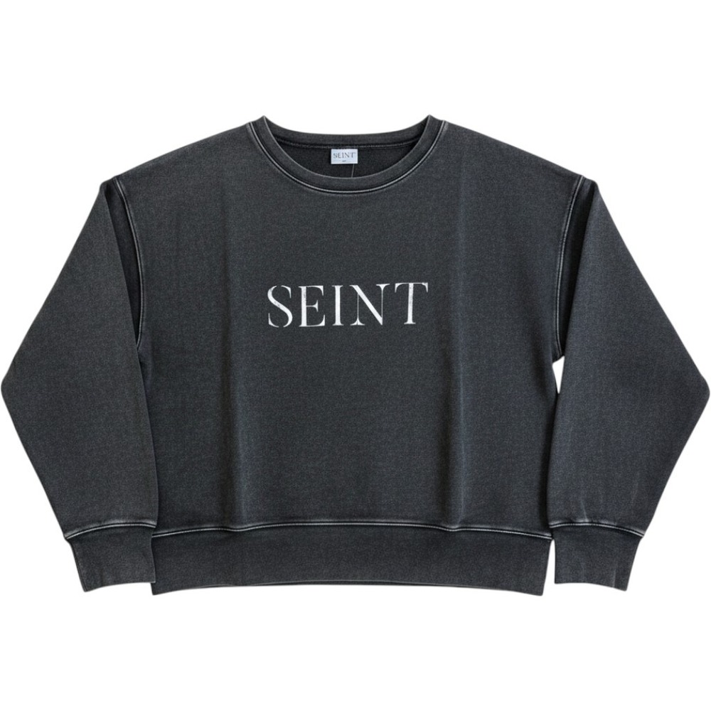Seint Women's Crewneck Cropped Black Cotton Logo Pullover XL NWT